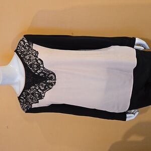 Elegant Black and Cream Lace-Accent Long Sleeve Top